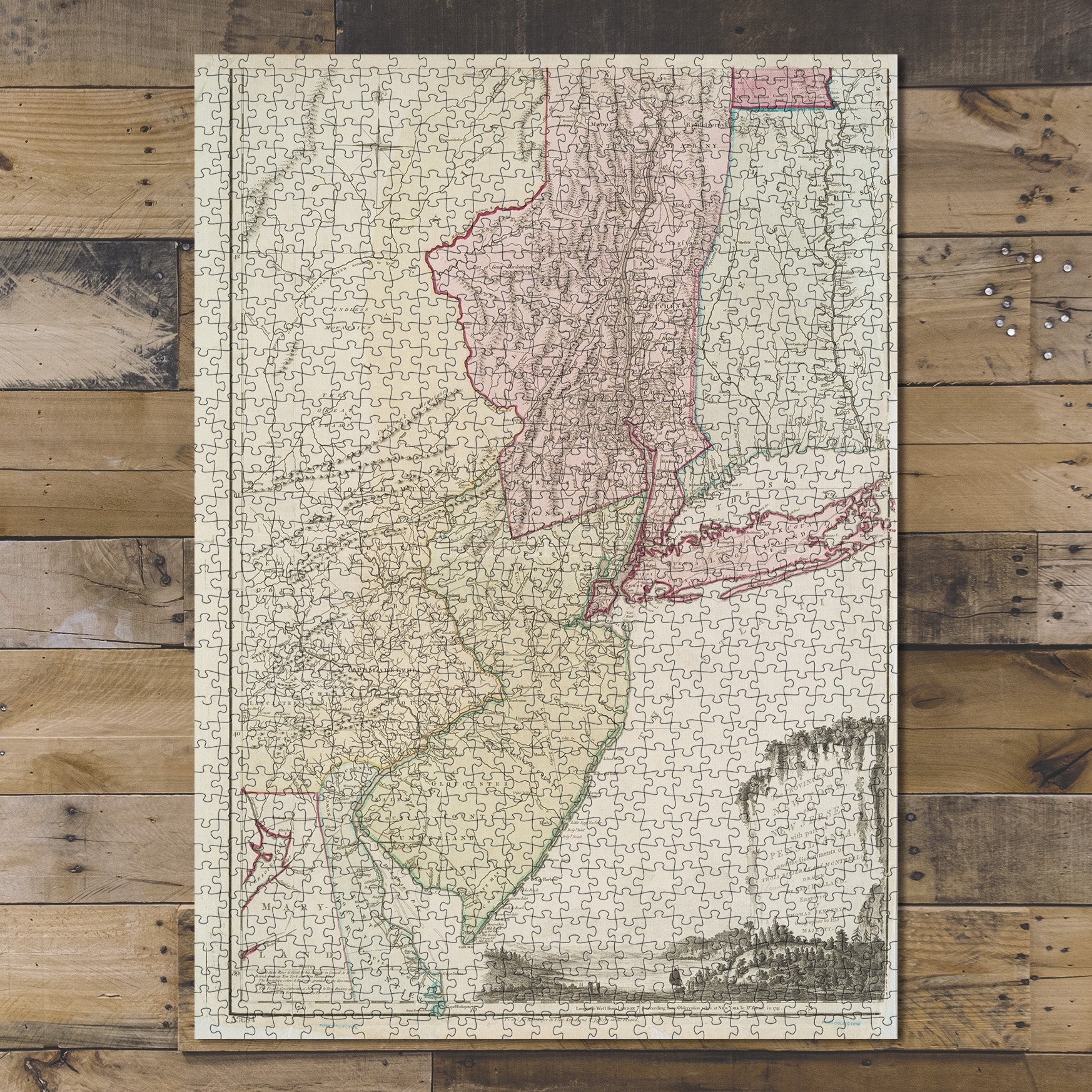 1000 Piece Jigsaw Puzzle 1768 Map New Jersey | New York The provinces of New York