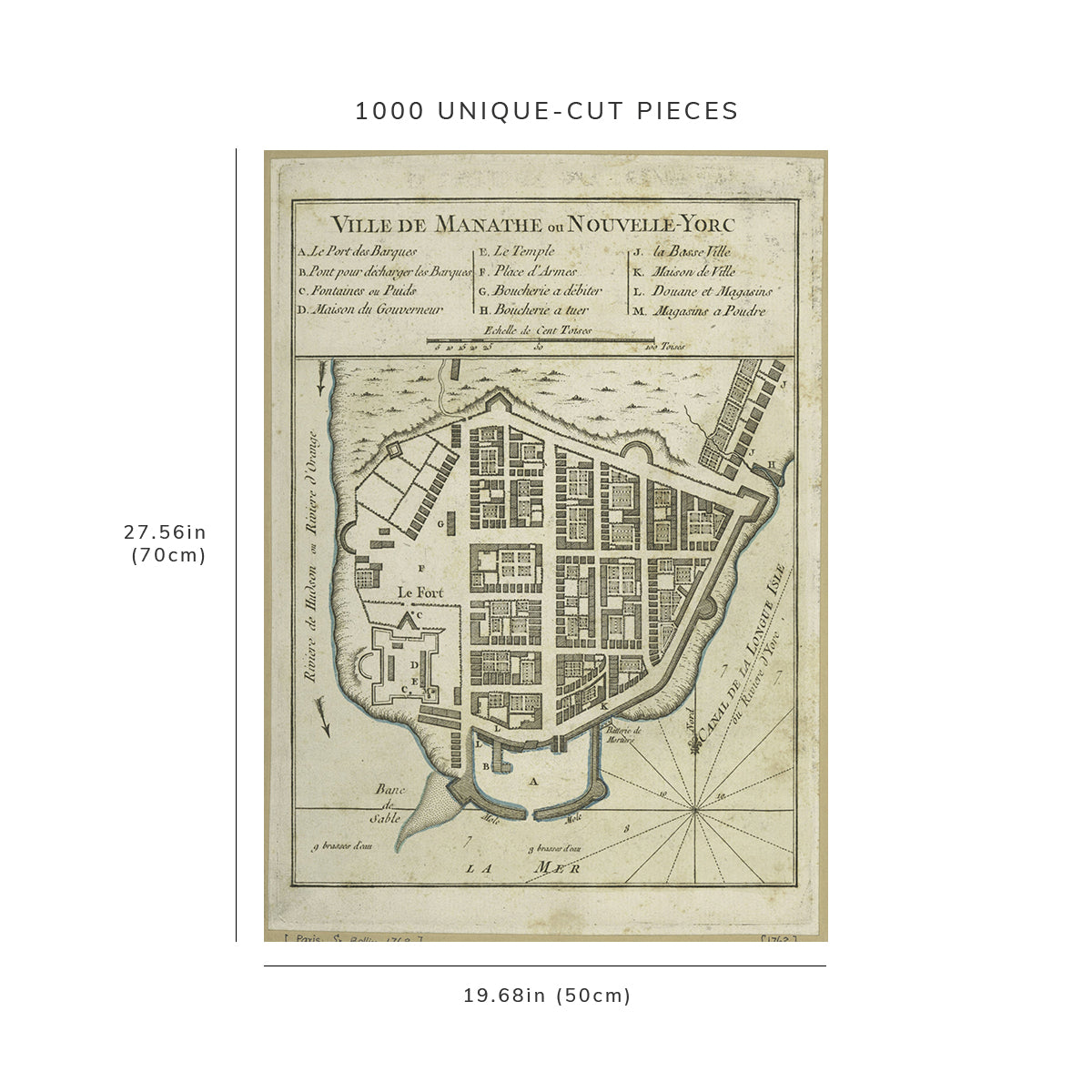 1000 Piece Jigsaw Puzzle: 1764 Map New York | New York | Manhattan Ville de Manathe