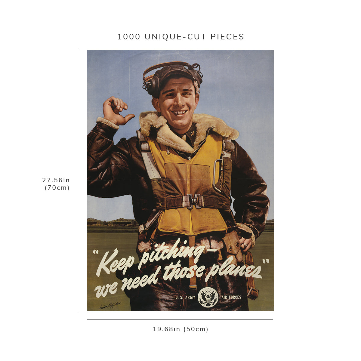 1000 piece puzzle - 1943 Photo of Poster | American Aviator | Airfield | Keep Pitching | World War II