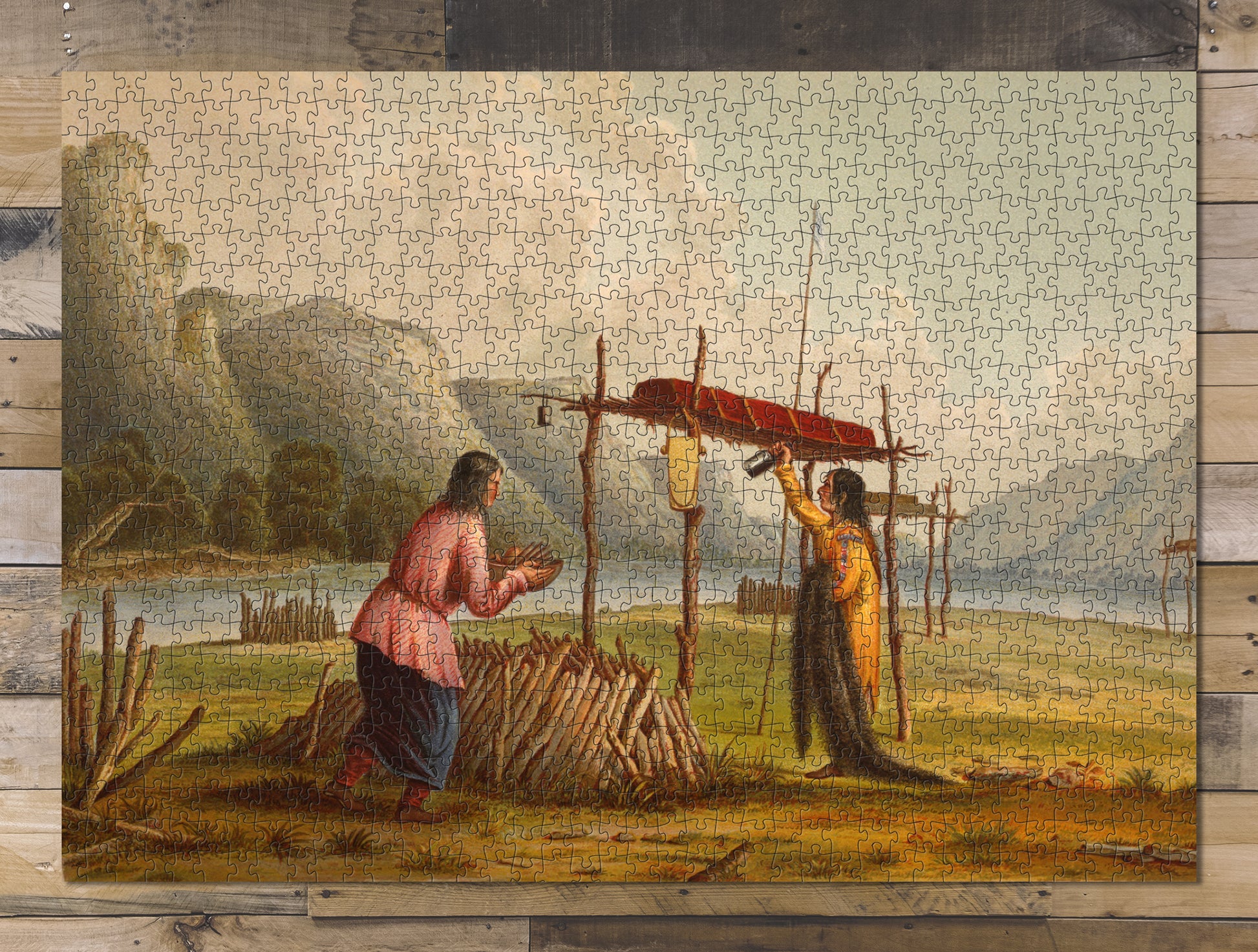 1000 piece puzzle 1851 Indians offering food to the Dead Seth Eastman Jigsaw Puzzle Game for Adults