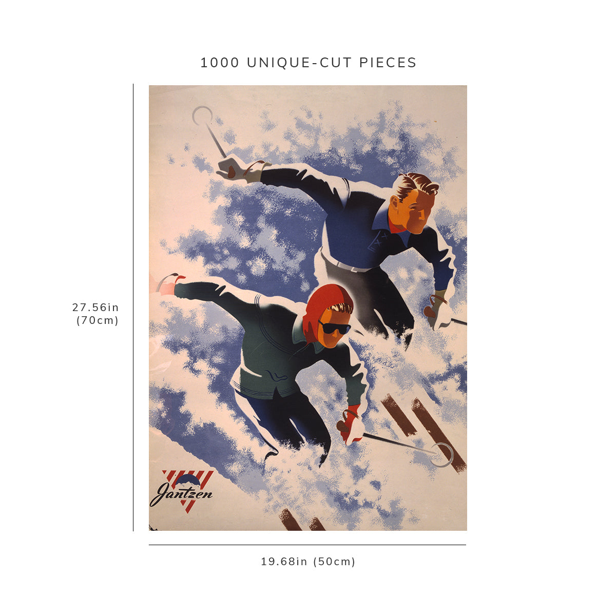 1000 piece puzzle - Man and woman skiing | Jigsaw Puzzle Game for Adults | Birthday Present Gifts