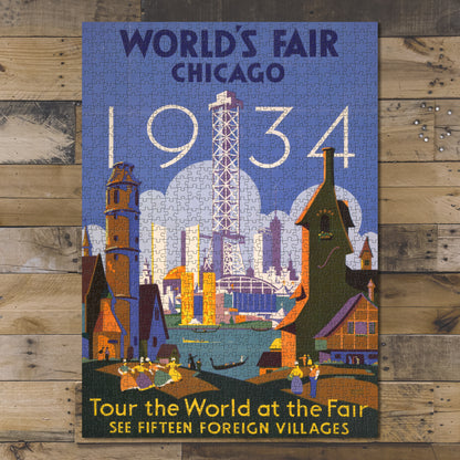 1000 piece puzzle 1934 World's Fair, Chicago, Illinois Jigsaw Puzzle Game for Adults Birthday Present