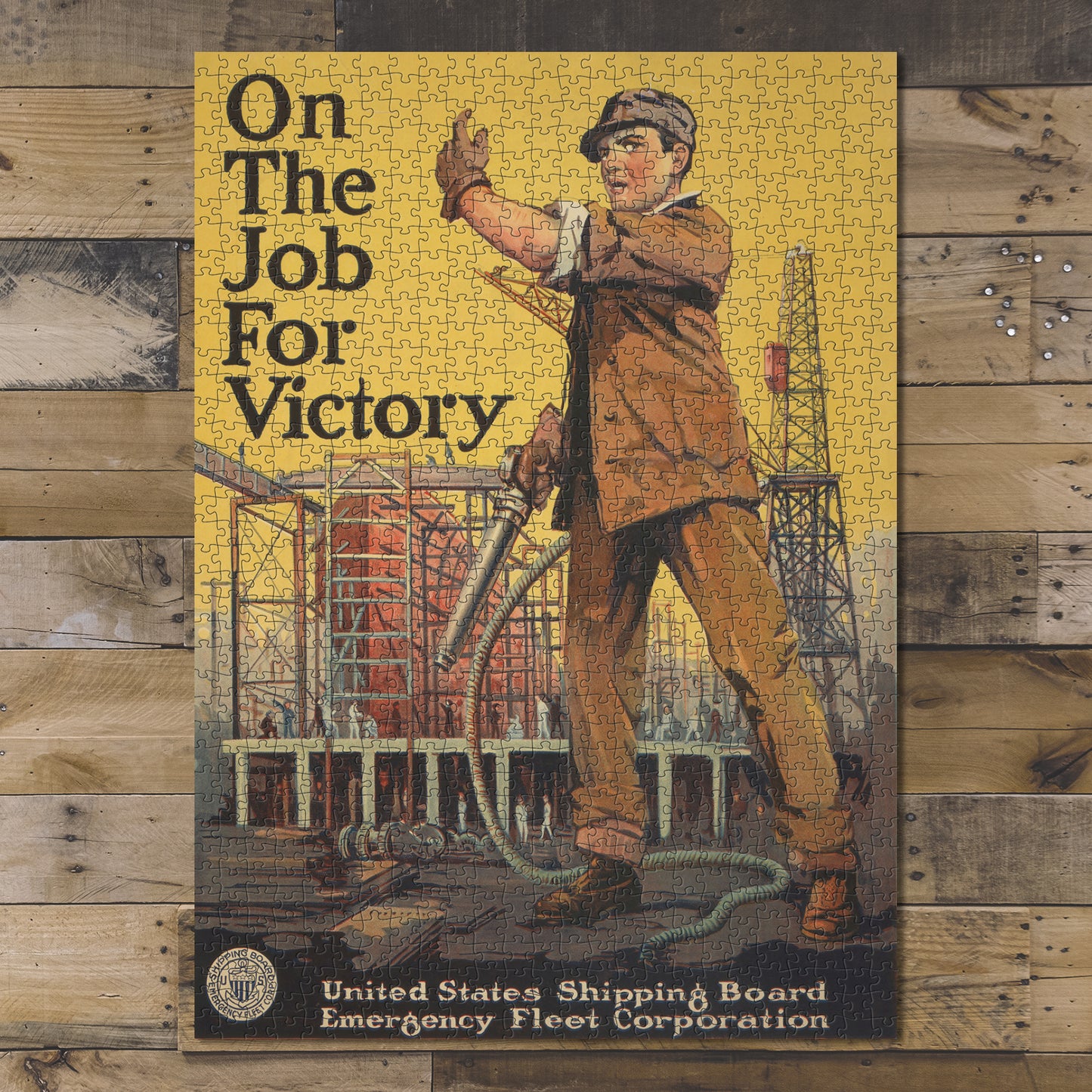 1000 piece puzzle 1917 On the job for victory workman in shipyard War Work American War Poster