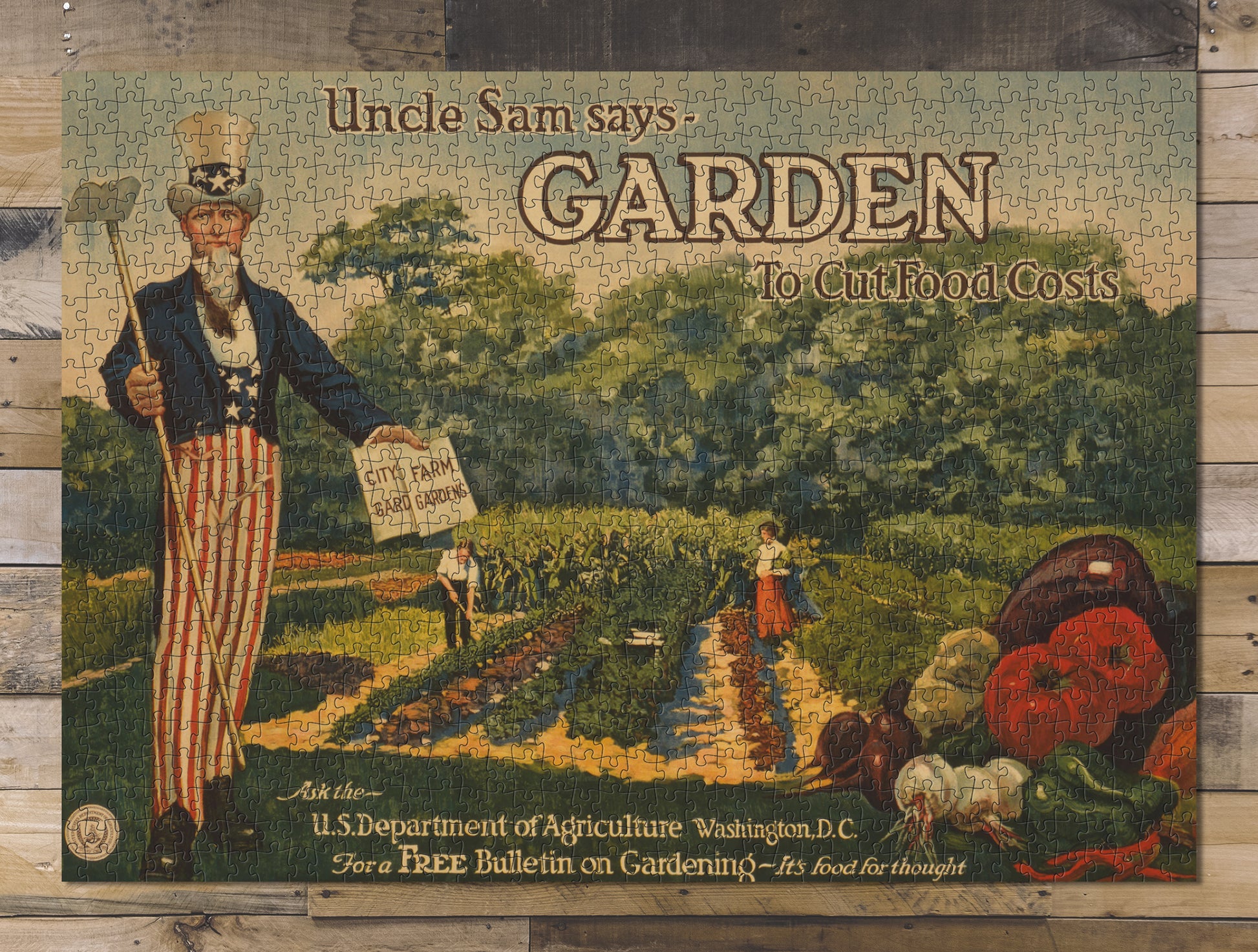 1000 piece puzzle 1917 Uncle Sam says Garden to Cut Food Costs Department of Agriculture World War