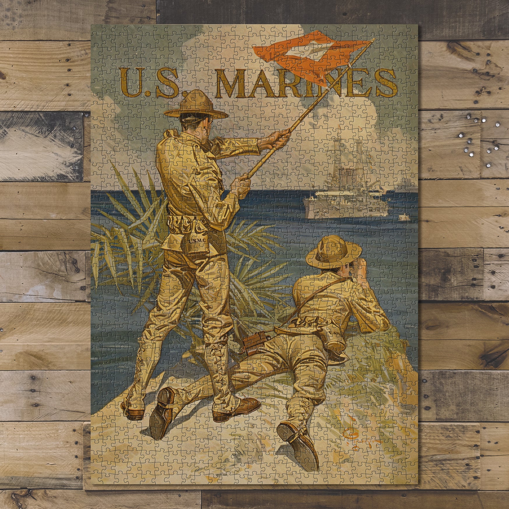 1000 piece puzzle 1917 U.S. Marines J.C. Leyendecker Signaling from shore to ship Birthday Present