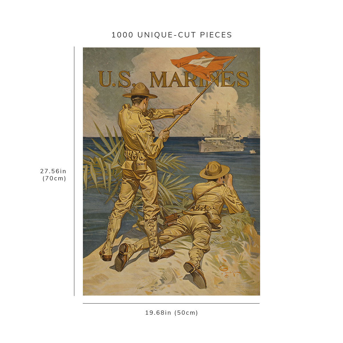 1000 piece puzzle - 1917 U.S. Marines | J.C. Leyendecker | Signaling from shore to ship | Birthday Present