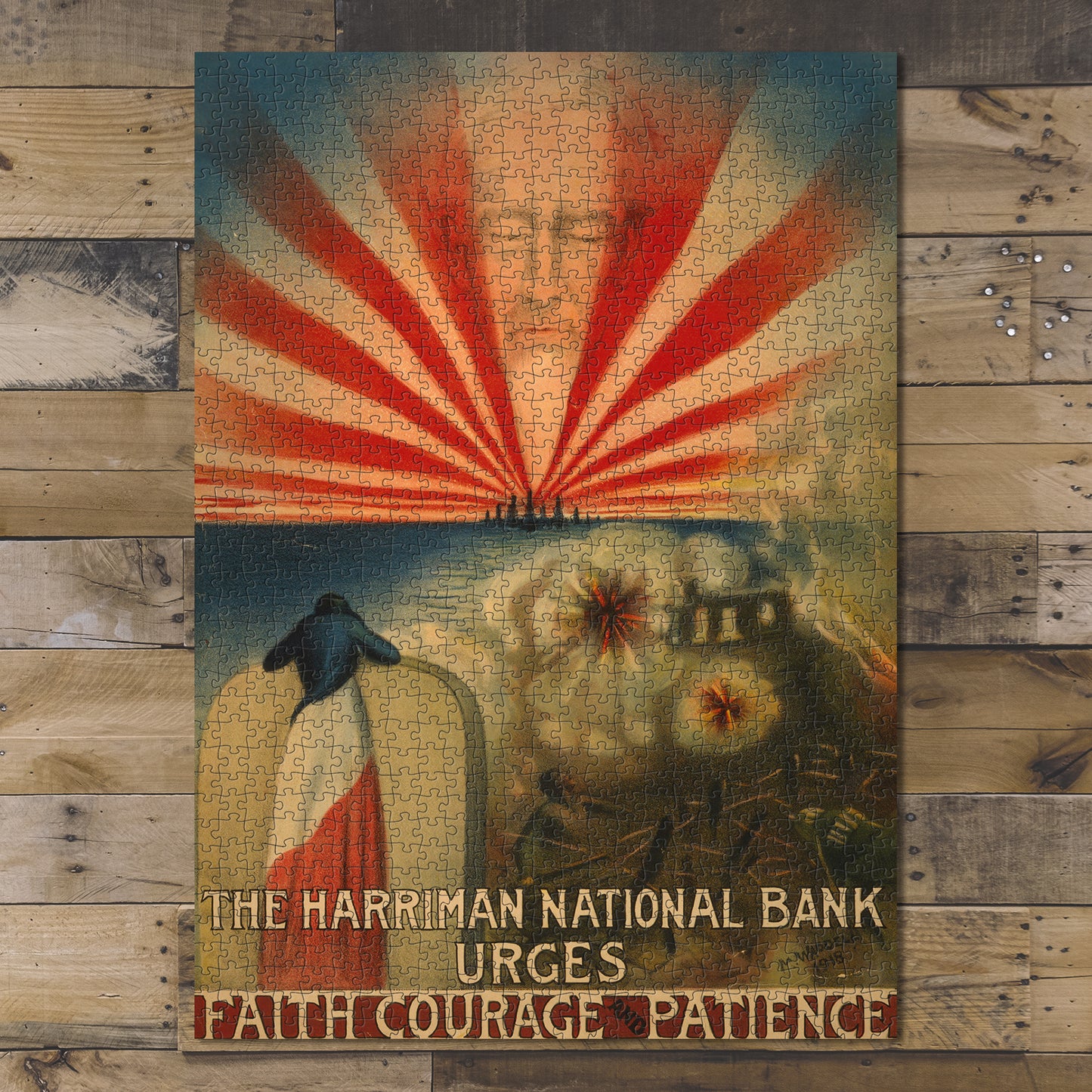 1000 piece puzzle 1918 Photo: Harriman National Bank Faith, Courage, Patience World War I