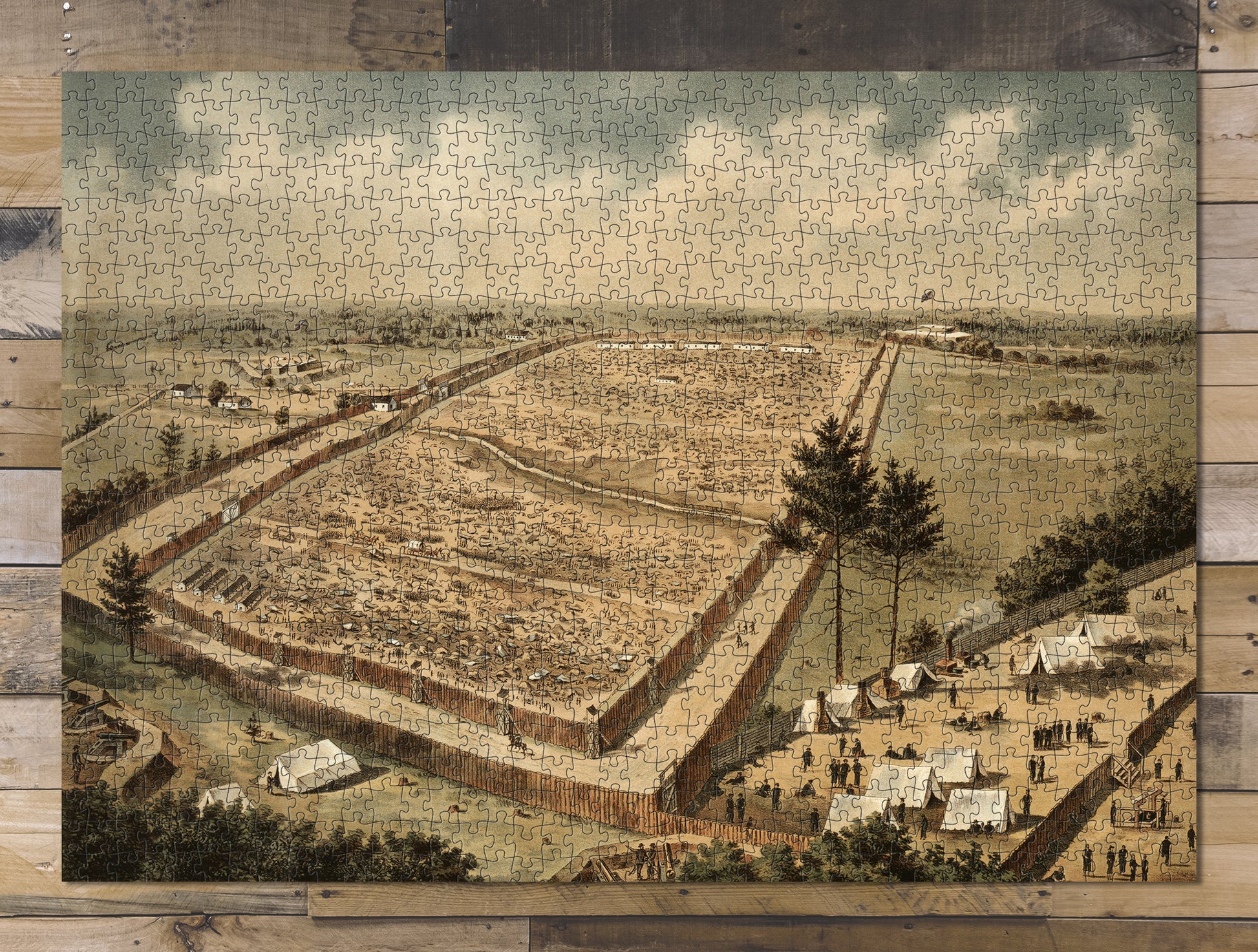 1000 piece puzzle Photo: Bird's-eye view of Andersonville Prison from the south-east Jigsaw Puzzle Game