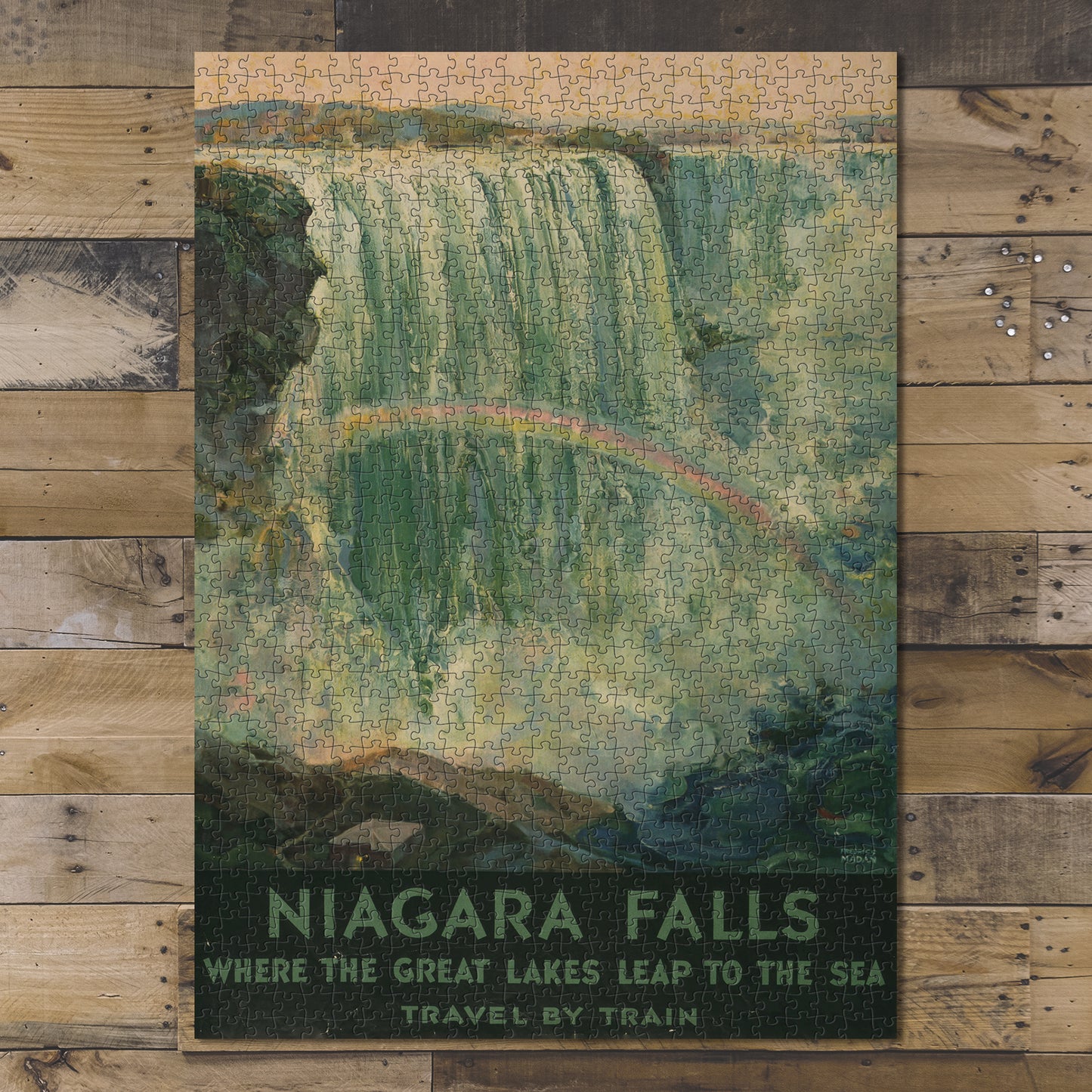 1000 piece puzzle 1925 Photo: Niagara Falls Travel by train Family Entertainment Jigsaw Puzzle Game