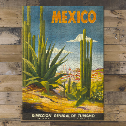1000 piece puzzle Photo: cactus with a Mexican village in the background Family Entertainment