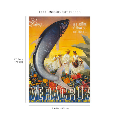 1000 piece puzzle - 1940s Photo: Veracruz fishing in a setting of flowers and music