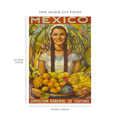1000 piece puzzle - Photo: Mexico | woman in traditional dress holding a bowl of fruit in a tropical setting