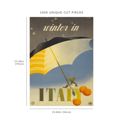 1000 piece puzzle - 1951 Photo: Winter in Italy | Umbrella | Snowflakes fall from dark sky | Orange Blossom