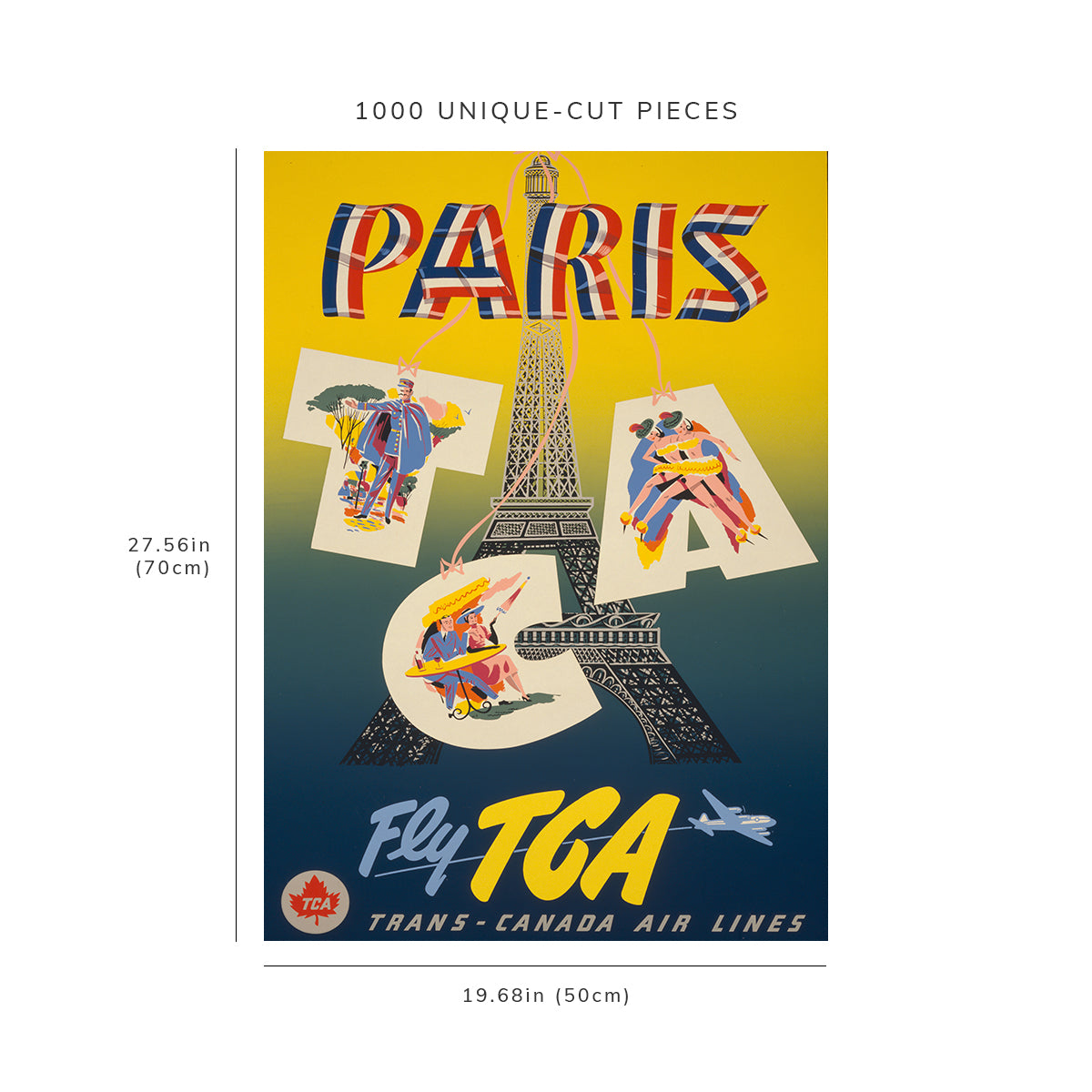 1000 piece puzzle - 1951 Photo: Paris, France | Fly TCA | Trans-Canada Air Lines | Chorus Girls