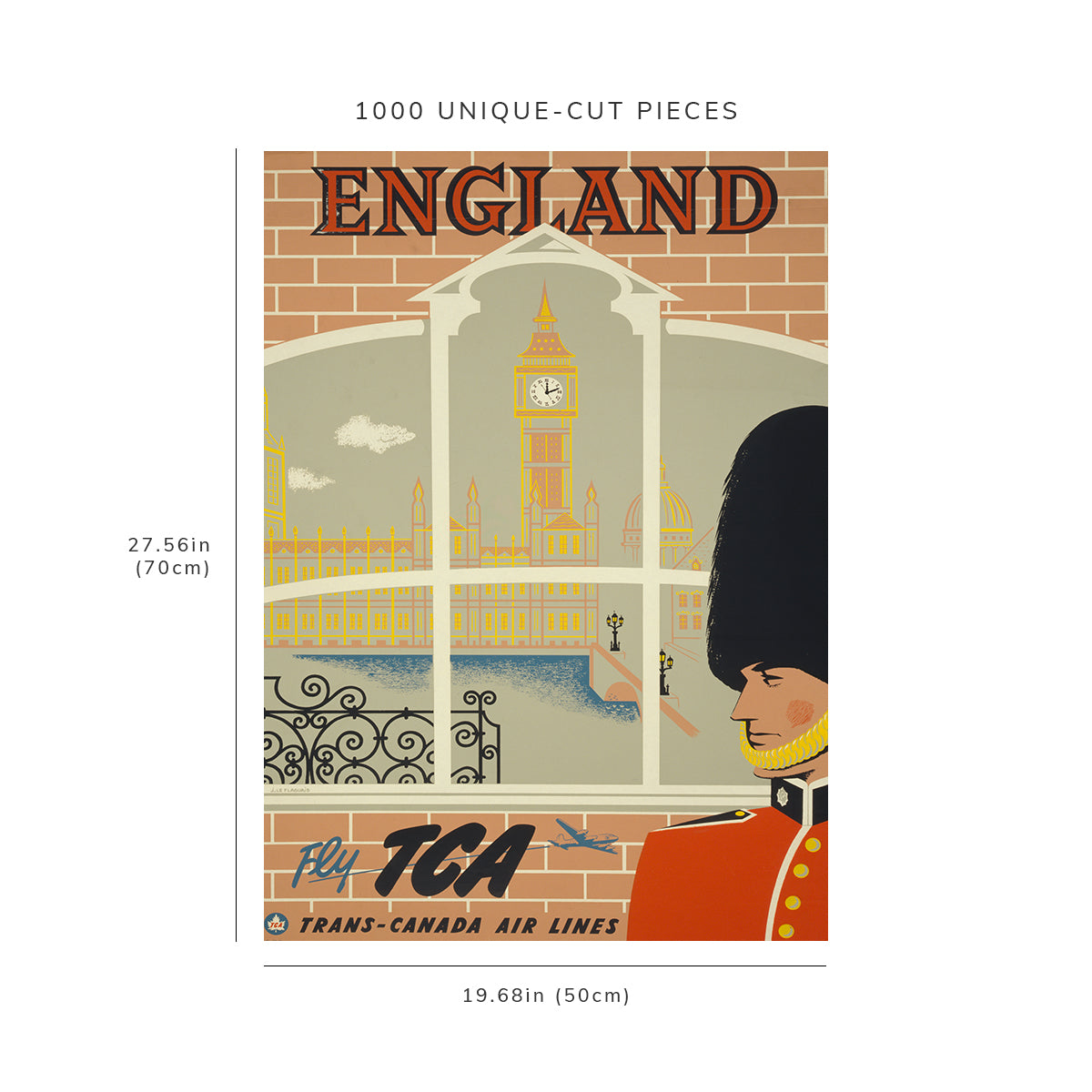 1000 piece puzzle - 1953 Photo: England | Fly TCA | Trans-Canada Air Lines | London | Big Ben | Unique Gift