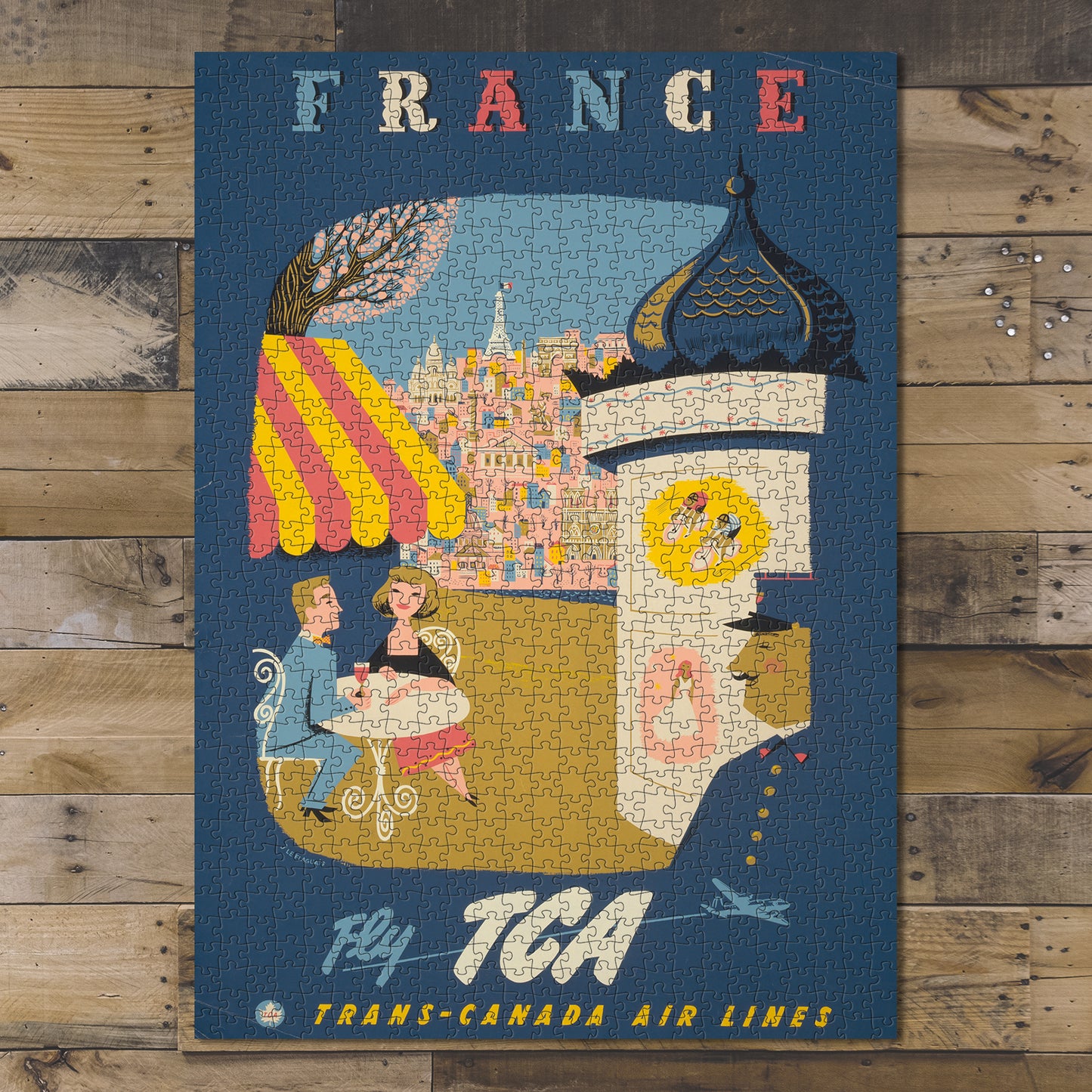 1000 piece puzzle Photo: France Fly TCA Trans-Canada Air Lines Paris Cafe Table Kiosk