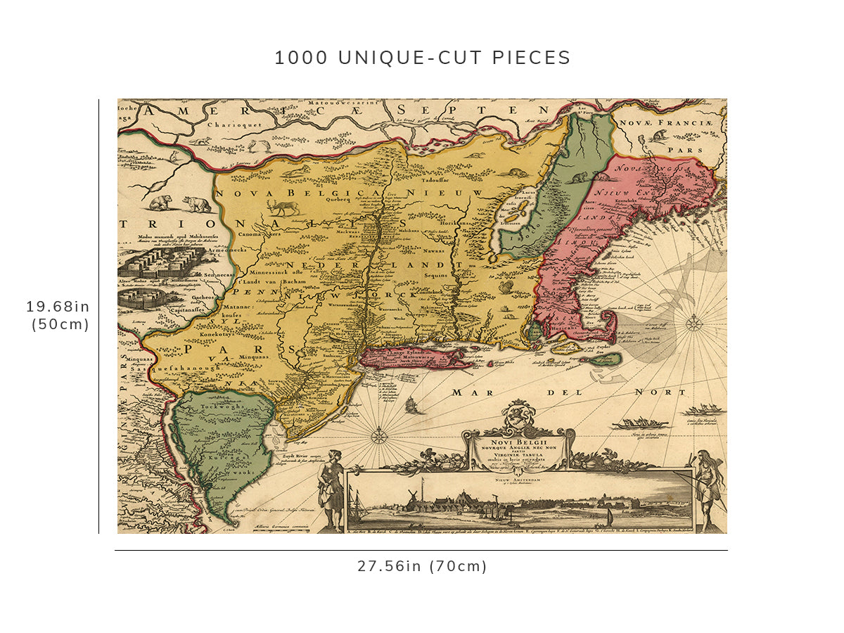1000 piece puzzle - 1690 Map| Middle Atlantic States | Birthday Present Gifts | Family Entertainment