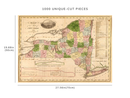 1000 piece puzzle - 1833 Map of New York | Jigsaw Puzzle Game for Adults | Birthday Present Gifts