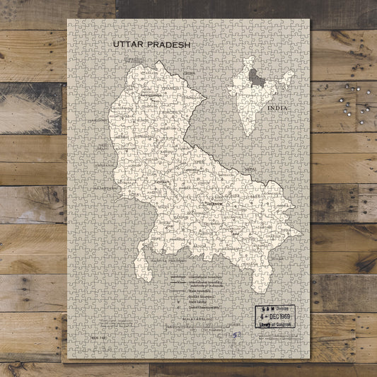 1000 Piece Jigsaw Puzzle 1969 Map | Uttar Pradesh. 7-69 | Subject India | Uttar Pradesh