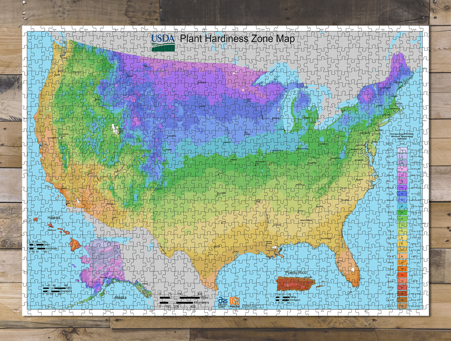 1000 piece puzzle USDA Plant Hardiness Zone Map United States Average Annual Extreme Minimum Temperature 1976-2005 1000 piece puzzle