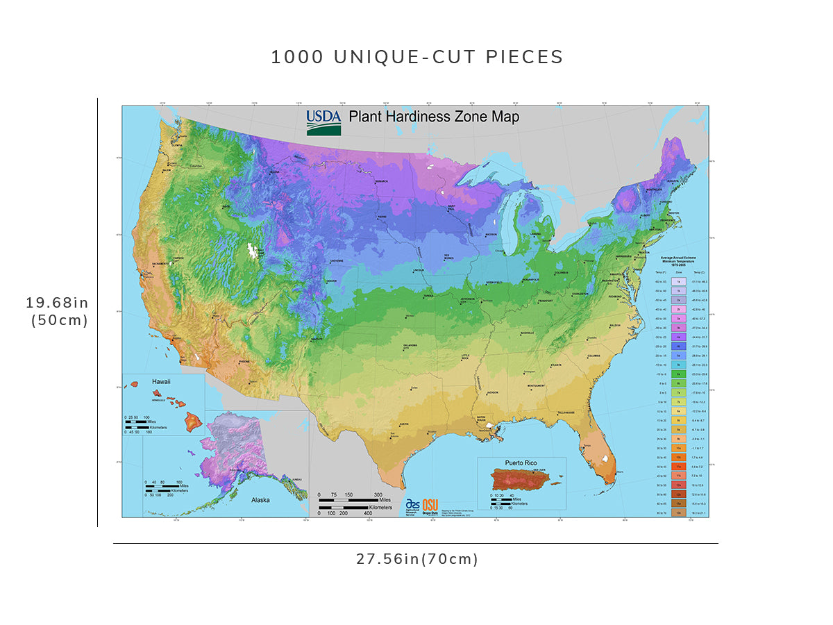 1000 piece puzzle - USDA Plant Hardiness Zone Map | United States Average Annual Extreme Minimum Temperature 1976-2005 | 1000 piece puzzle