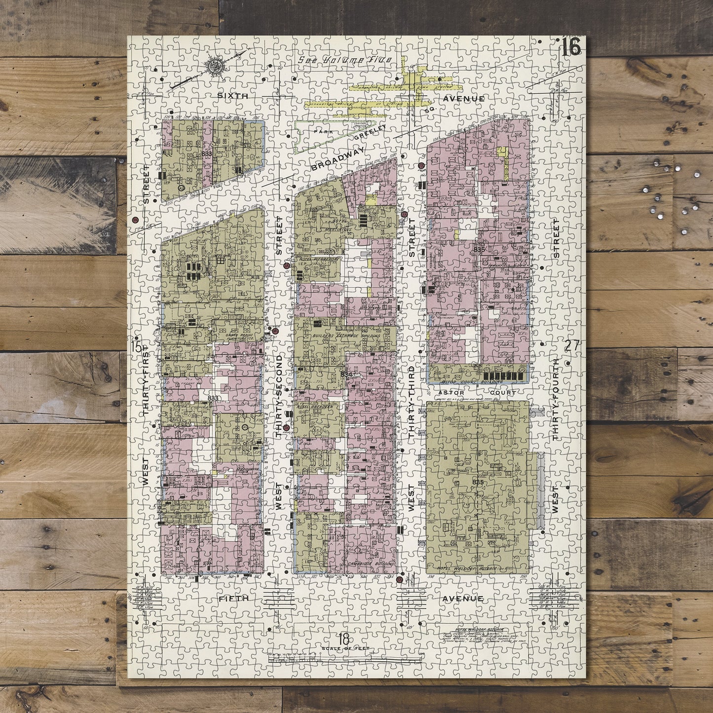 1000 Piece Jigsaw Puzzle 1884 Map of New York Manhattan, V. 4, Plate No. 16 Map
