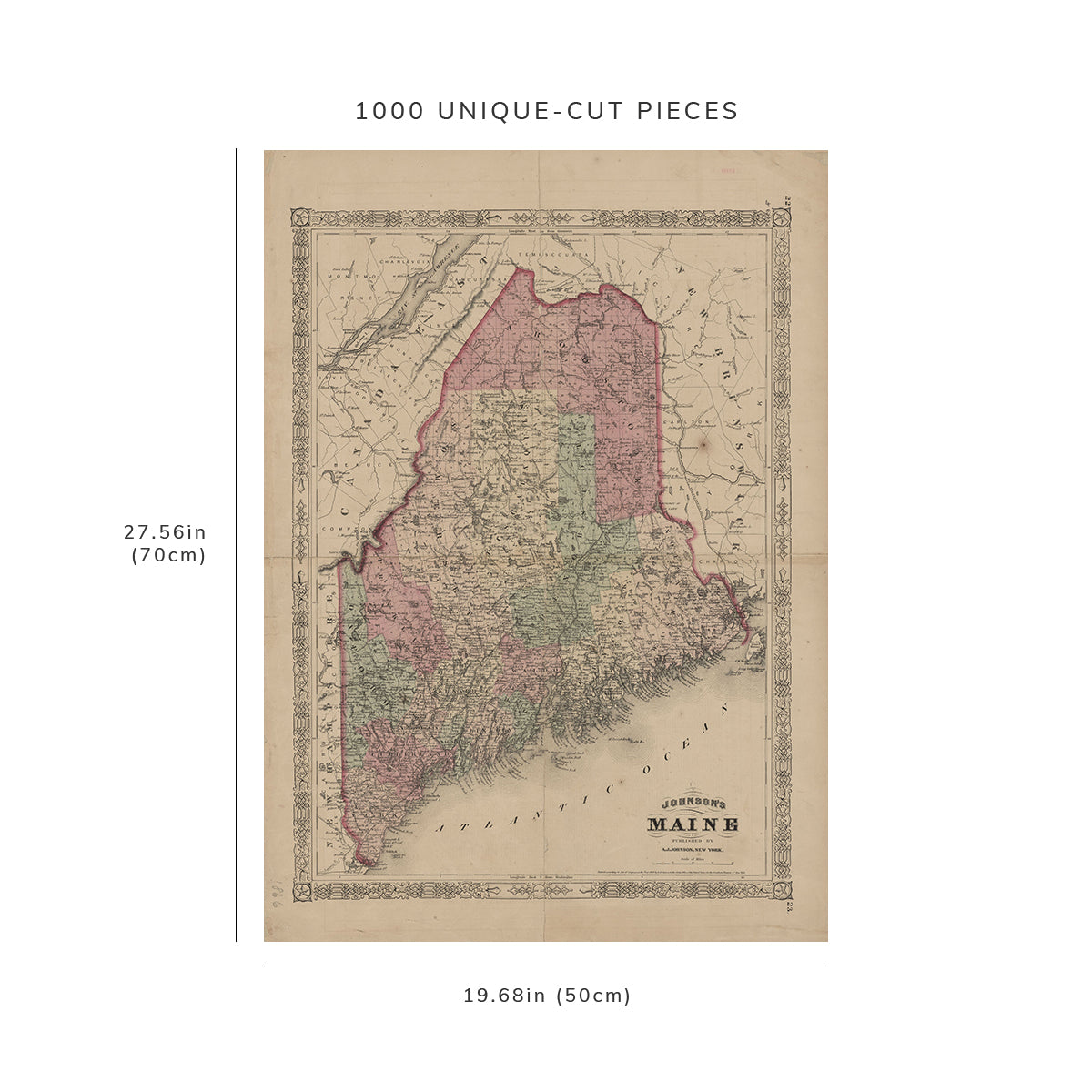 1000 Piece Jigsaw Puzzle: 1866 Map of New York Johnson's Maine Johnson, A. J.