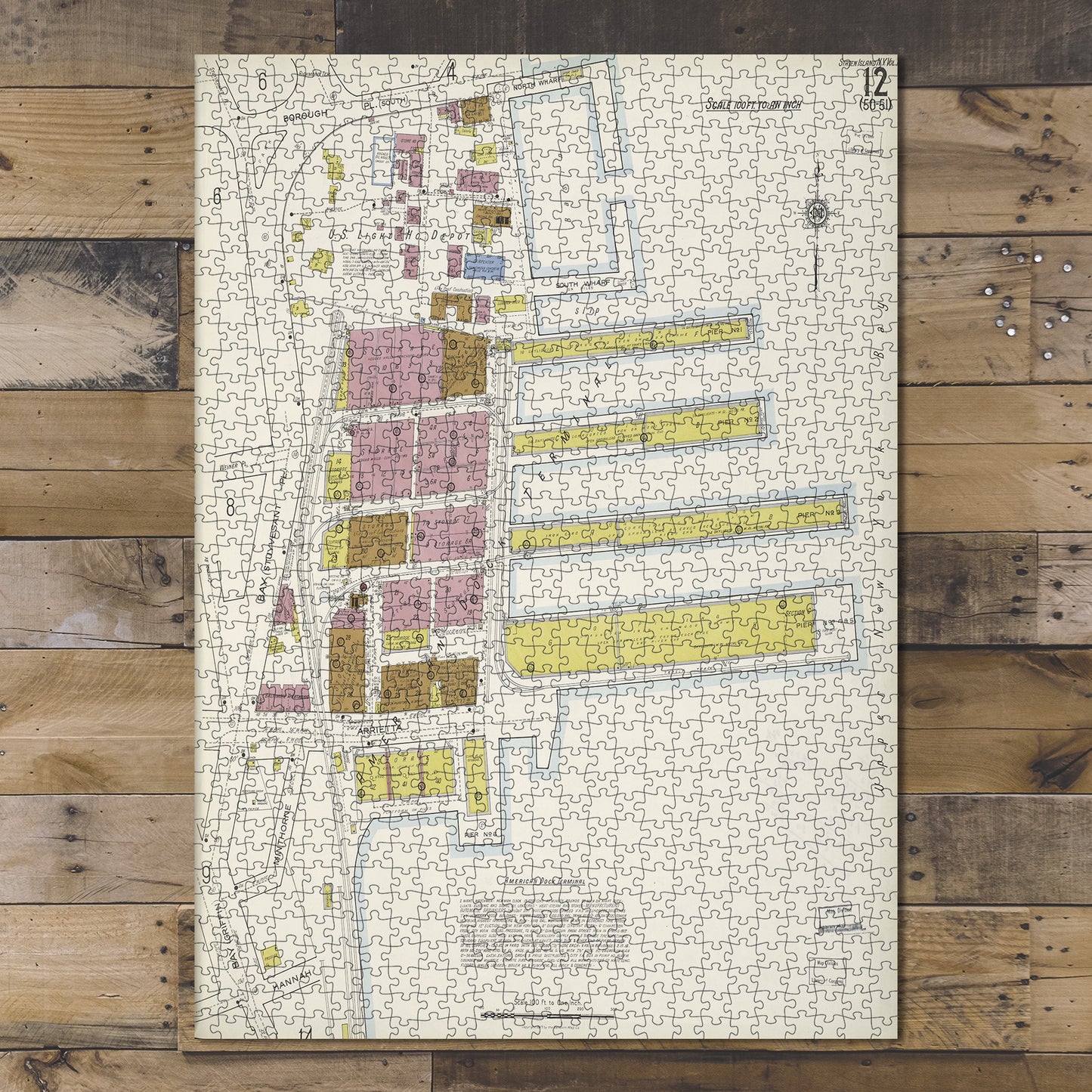 1000 Piece Jigsaw Puzzle 1884 Map of New York Staten Island, V. 1, Plate No. 12 Map