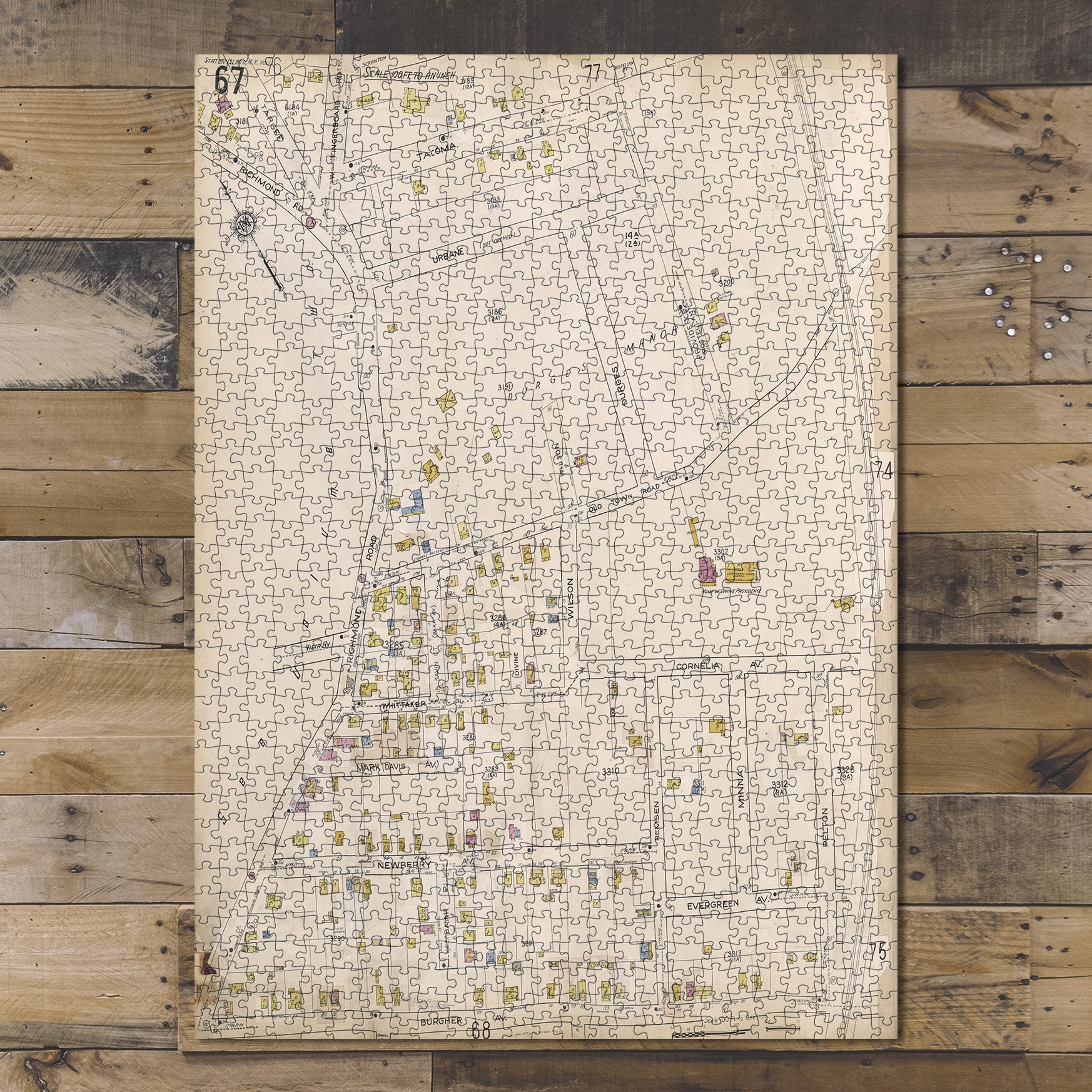 1000 Piece Jigsaw Puzzle Map of New York Staten Island, V. 1, Plate No. 67 Map