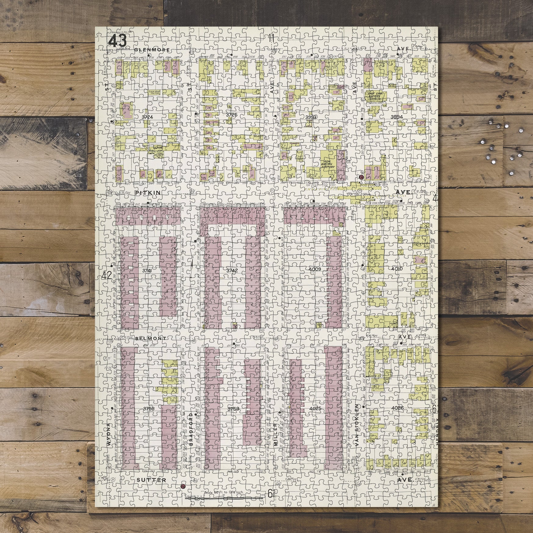 1000 Piece Jigsaw Puzzle 1884 Map of New York Brooklyn V. 8, Plate No. 43 Map
