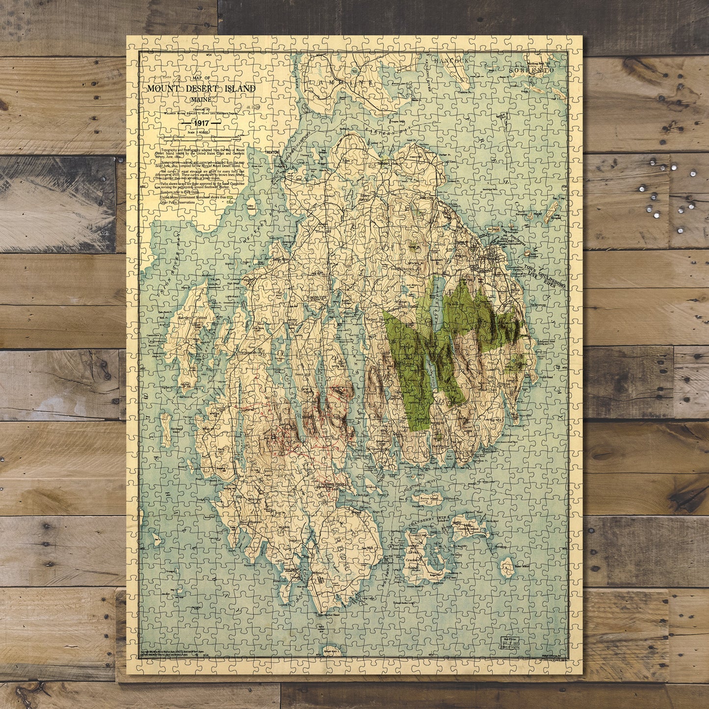 1000 Piece Jigsaw Puzzle 1917 map of Mount Desert Island, Maine.