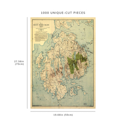 1000 Piece Jigsaw Puzzle: 1917 map of Mount Desert Island, Maine.