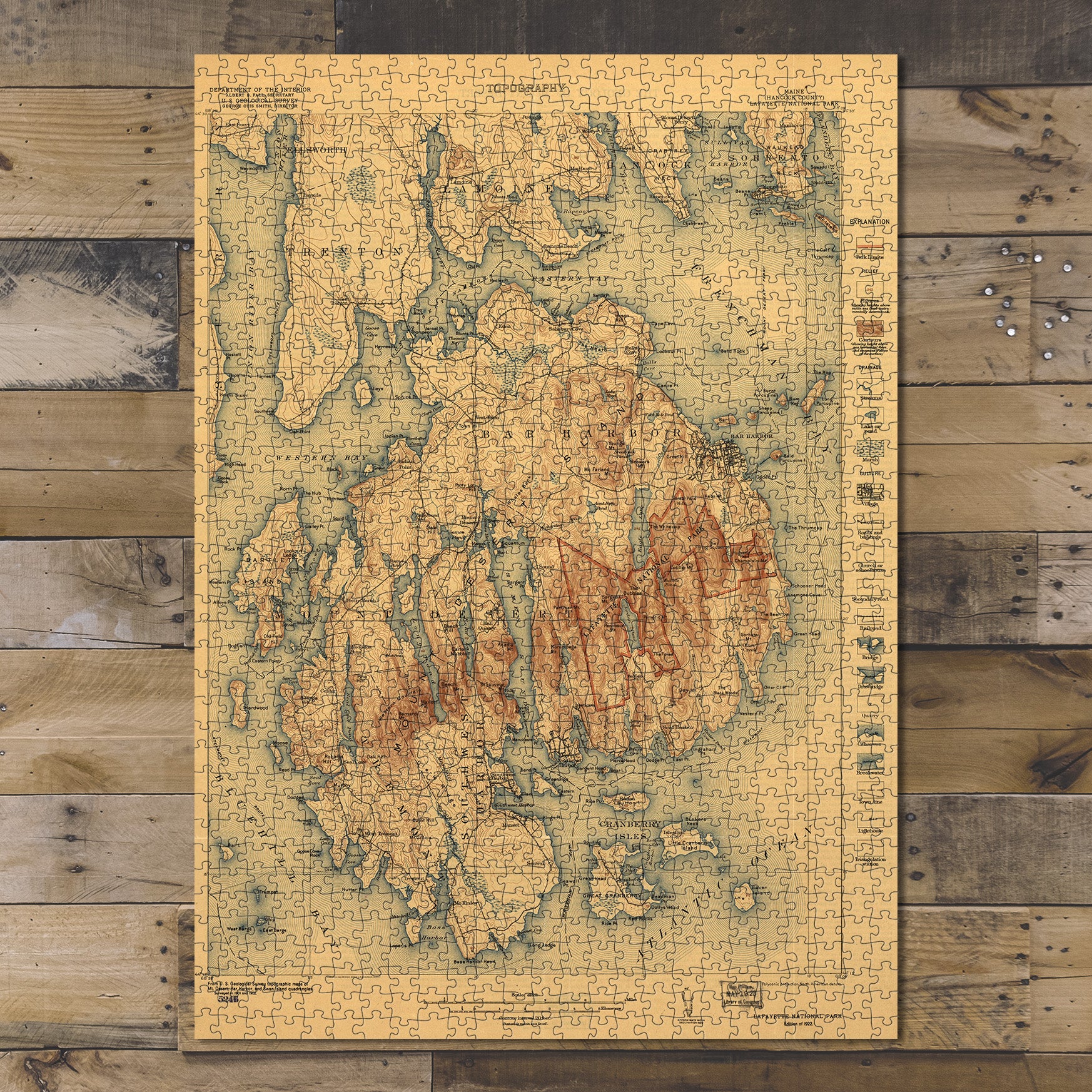 1000 piece puzzle 1922 Maine Acadia National Park Topographic 