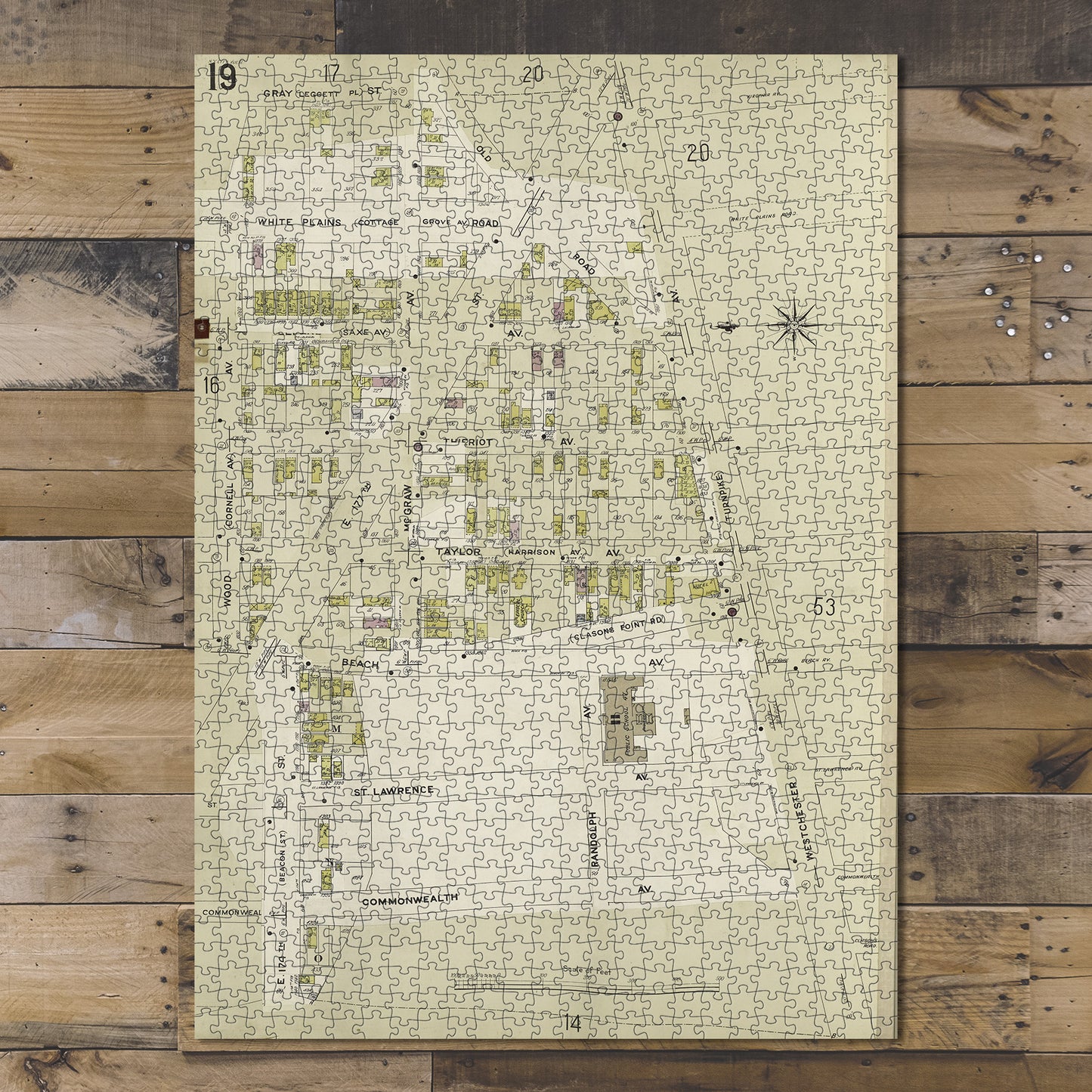 1000 Piece Jigsaw Puzzle Map of New York Bronx, V. A, Plate No. 19 Map Gray