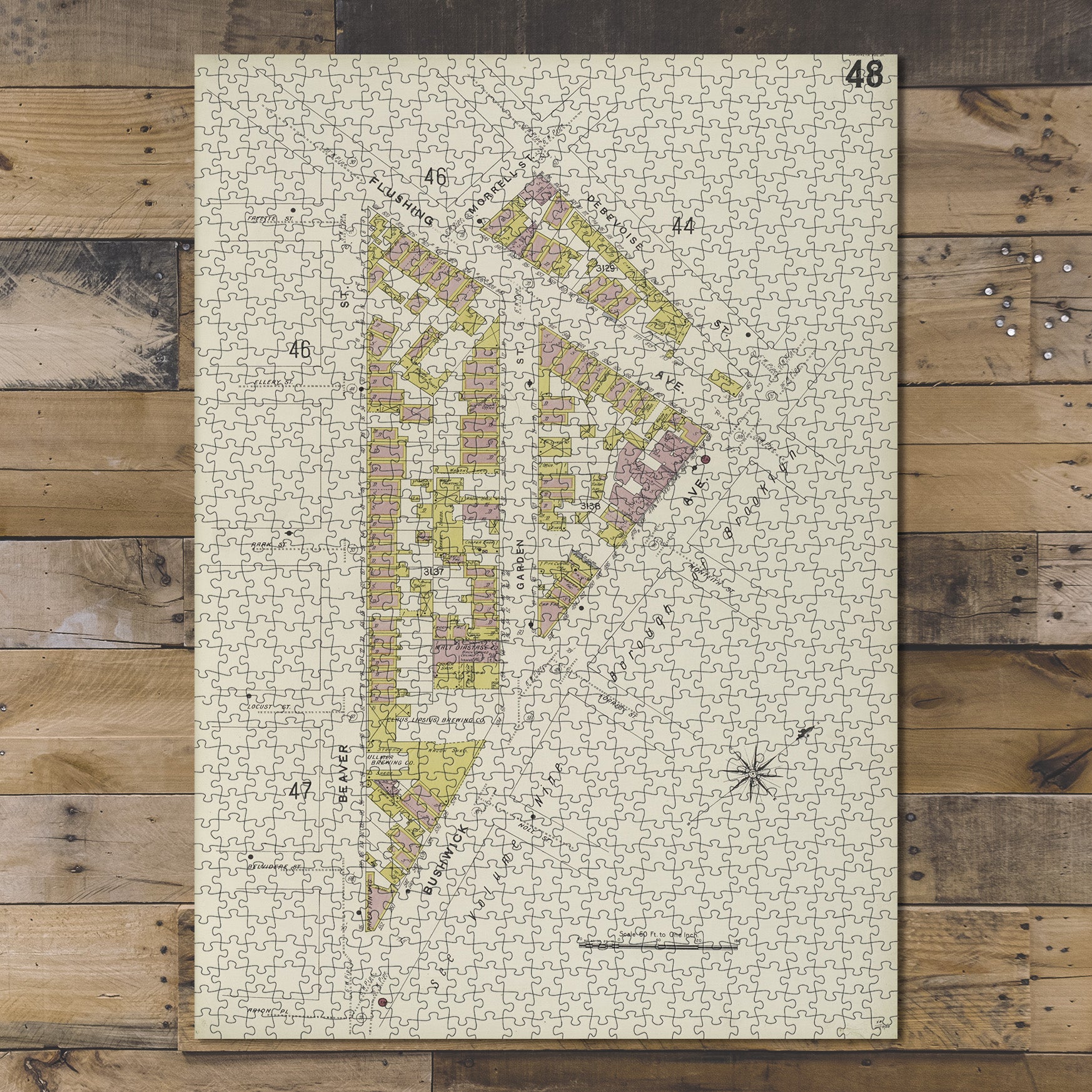 1000 Piece Jigsaw Puzzle 1884 Map of New York Brooklyn V. 3, Plate No. 48 Map