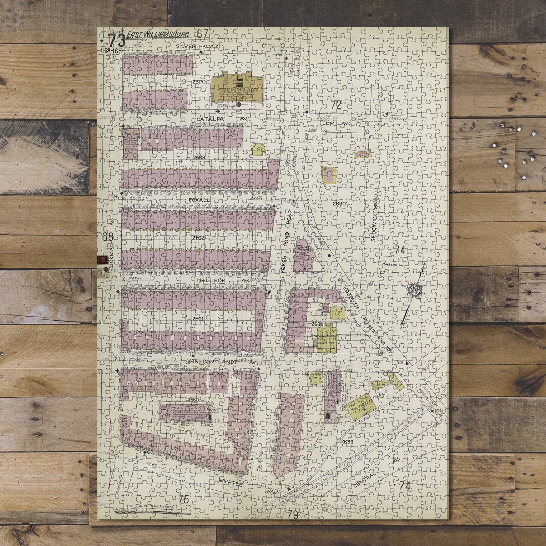 1000 Piece Jigsaw Puzzle 1884 Map of New York Queens V. 3, Plate No. 73 Map