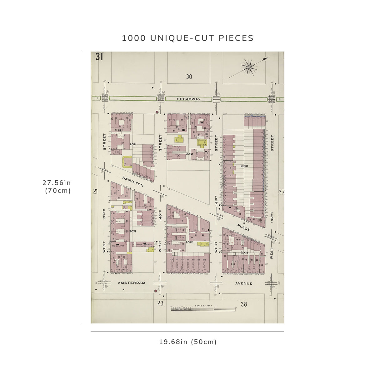 1000 Piece Jigsaw Puzzle: 1884 Map of New York Manhattan, V. 11, Plate No. 31 Map