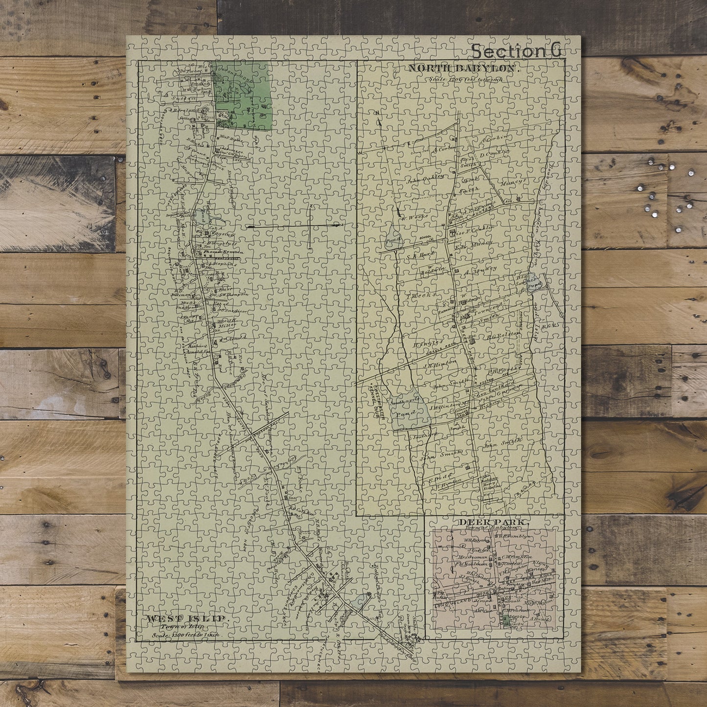1000 Piece Jigsaw Puzzle 1888 map of New York West Islip. Village North Babylon. Villag
