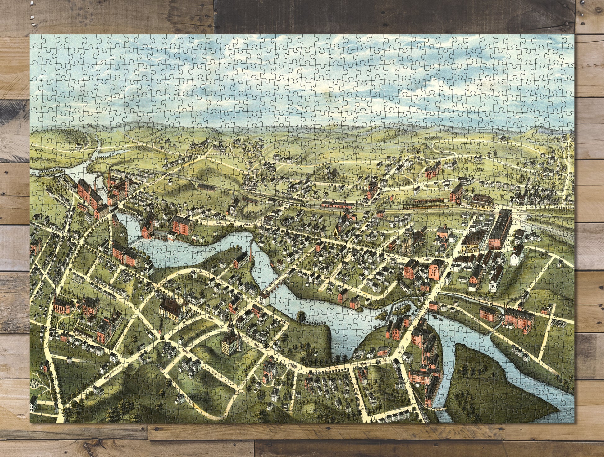 1000 piece puzzle 1877 Map| View of Putnam, Conn. Birthday Present Gifts Family Entertainment Fun