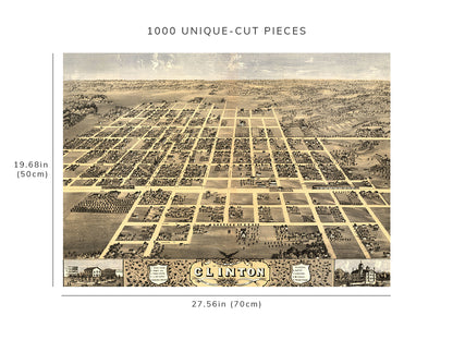 1000 piece puzzle - 1869 Map| Bird's eye view of the city of Clinton, DeWitt County