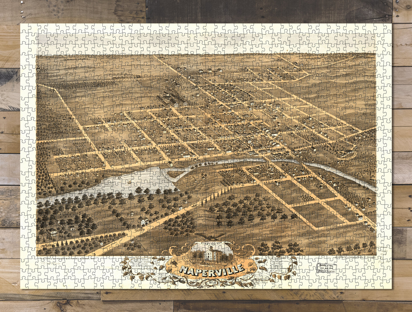 1000 piece puzzle 1869 Map of Naperville, DuPage County, Illinois Family Entertainment Hand made