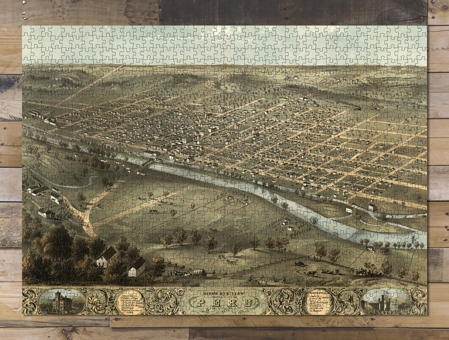 1000 piece puzzle 1868 Map| Bird's eye view of the city of Peru, Miami Co., Indiana Jigsaw Puzzle Game