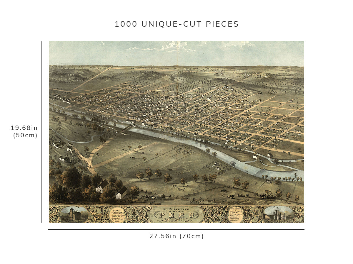 1000 piece puzzle - 1868 Map| Bird's eye view of the city of Peru, Miami Co., Indiana | Jigsaw Puzzle Game