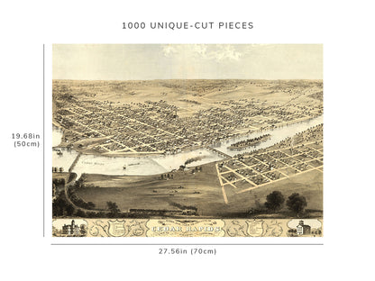 1000 piece puzzle - 1868 Map| Birds eye view of the city of Cedar Rapids and Kingston
