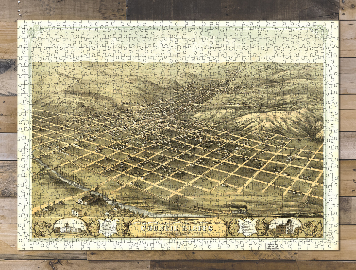 1000 piece puzzle 1868 Map of the City of Council Bluffs, Pottawattamie Co., Iowa Family Entertainment