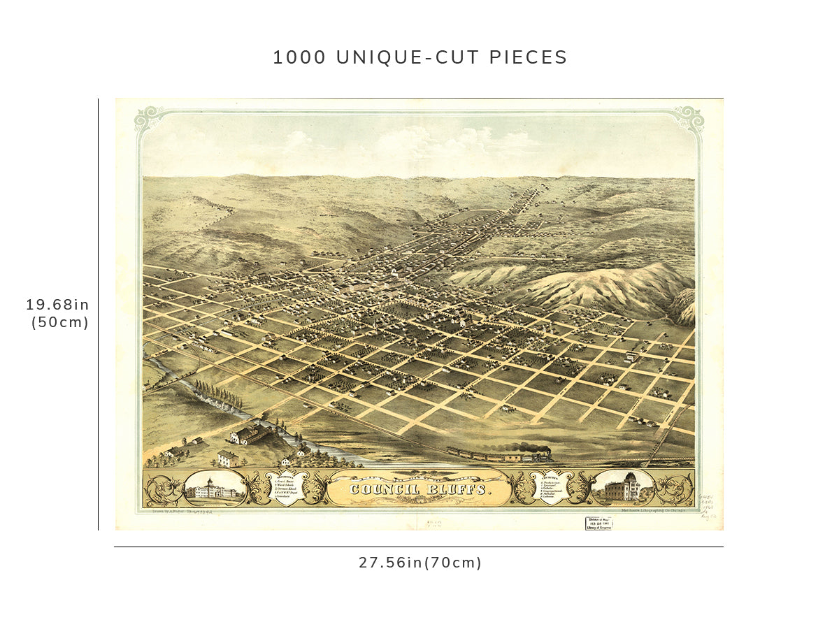 1000 piece puzzle - 1868 Map of the City of Council Bluffs, Pottawattamie Co., Iowa | Family Entertainment