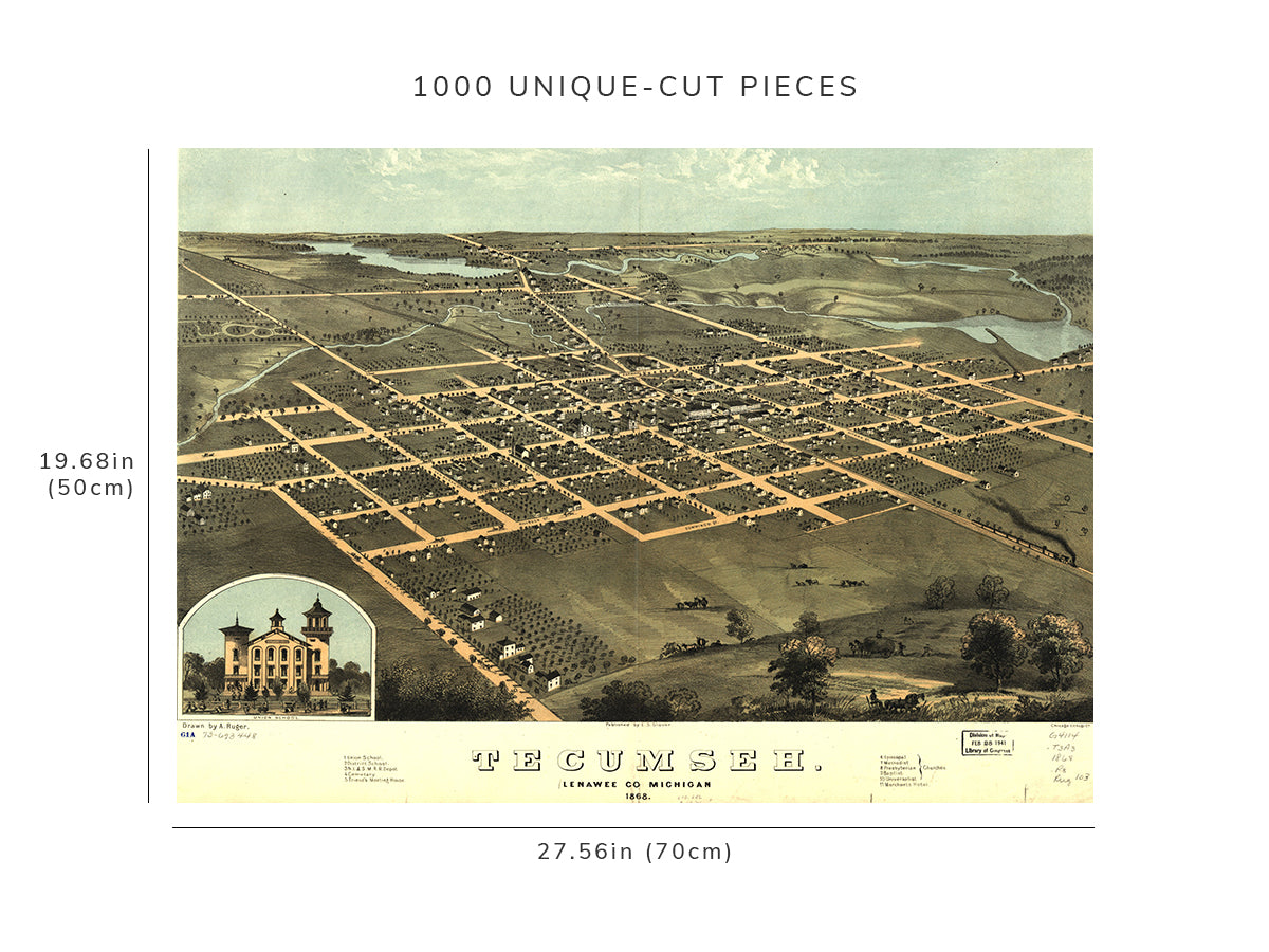 1000 piece puzzle - 1868 Map| Tecumseh, Lenawee Co., Michigan | Family Entertainment