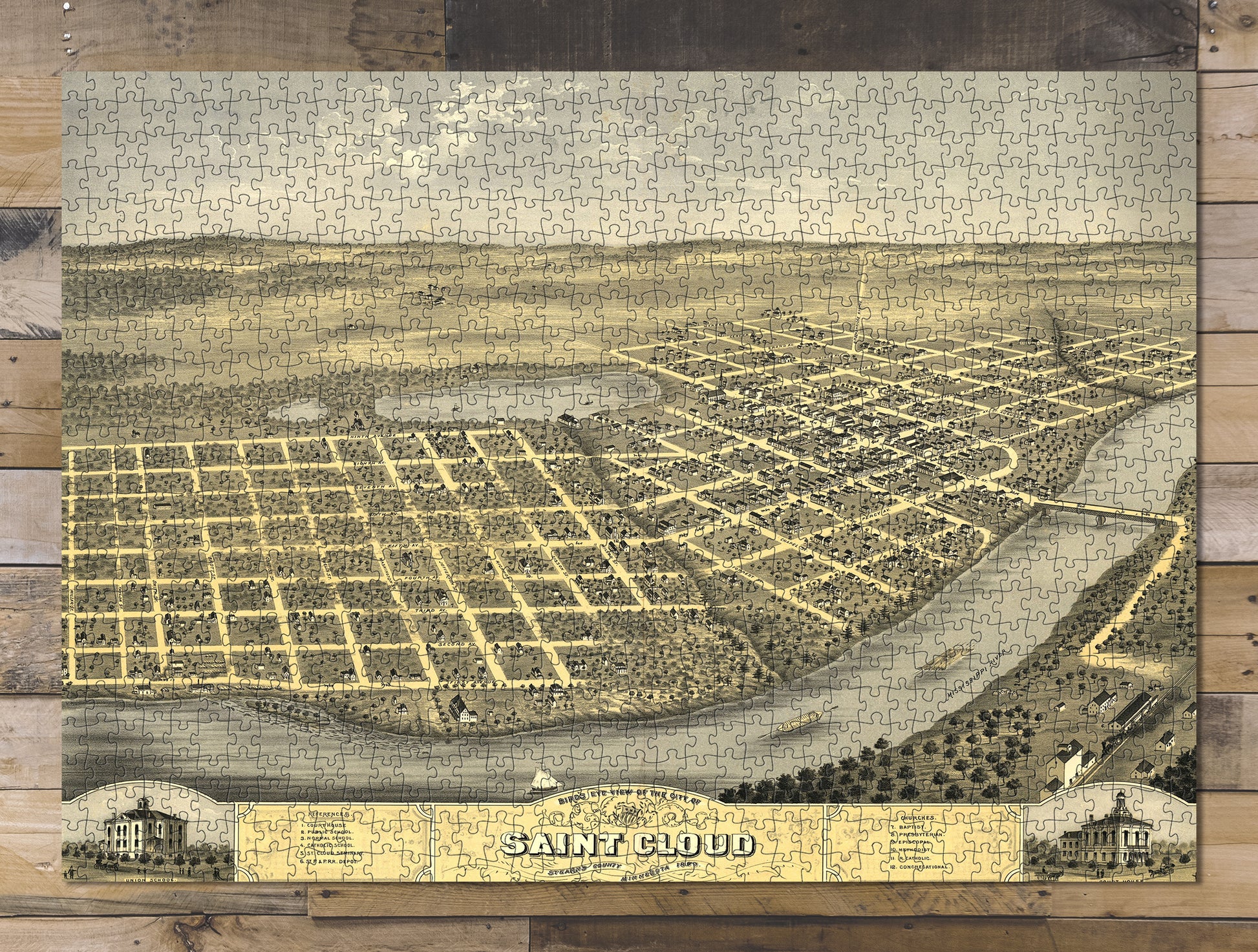 1000 piece puzzle 1869 Map| Bird's eye view of the city of Saint Cloud, Stearns County