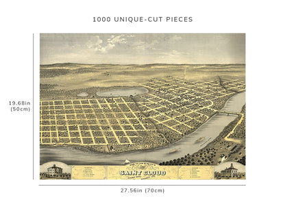 1000 piece puzzle - 1869 Map| Bird's eye view of the city of Saint Cloud, Stearns County