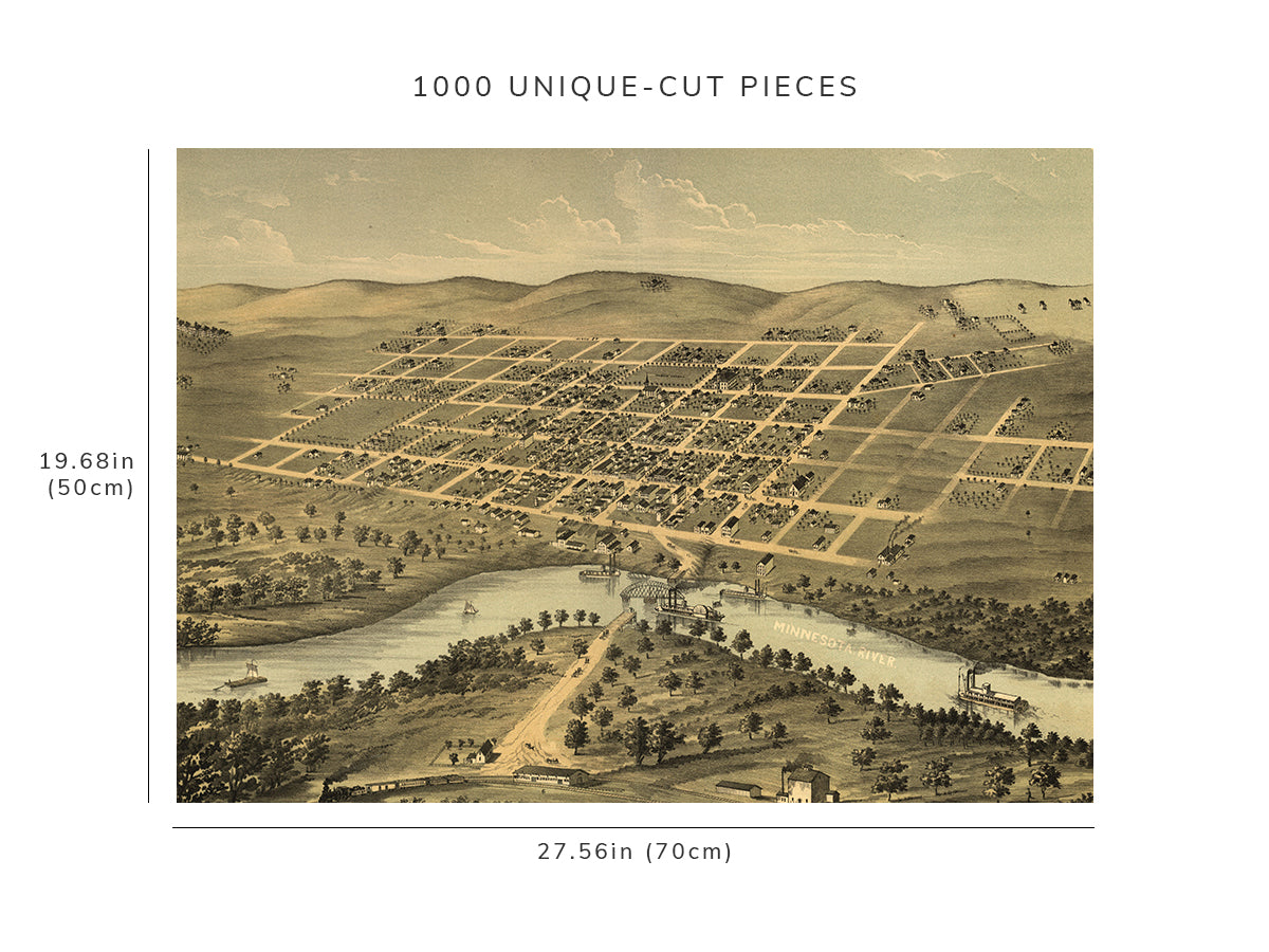 1000 piece puzzle - 1870 Map| Bird's eye view of the city of Saint Peter, Nicollet County